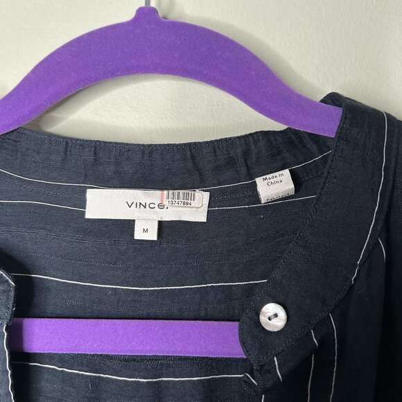 Vince Navy Blue Striped Button Front Belted Maxi Shirtdress Women's Size Medium - Picture 5 of 10